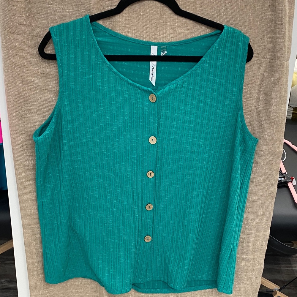 NY Collection Teal Button-Front Tank